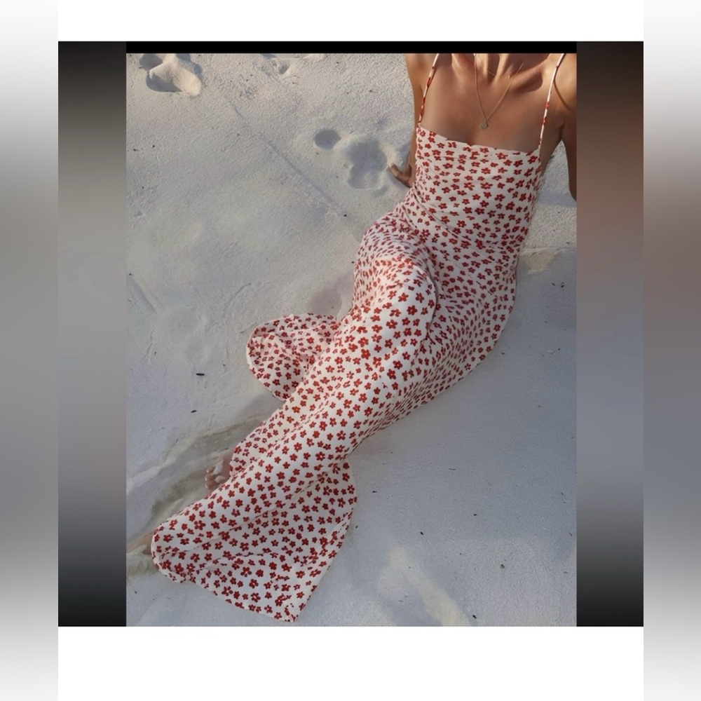 Commense Floral Maxi Dress with Red Flowers Small